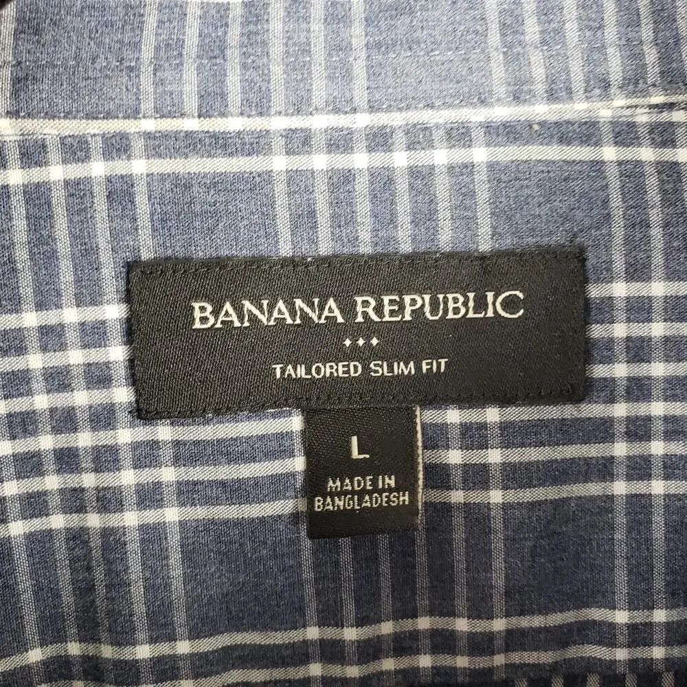 Banana Republic Men's L Long Sleeve‎ Plaid Button Down Blue Tailored Slim Fit - Picture 3 of 8